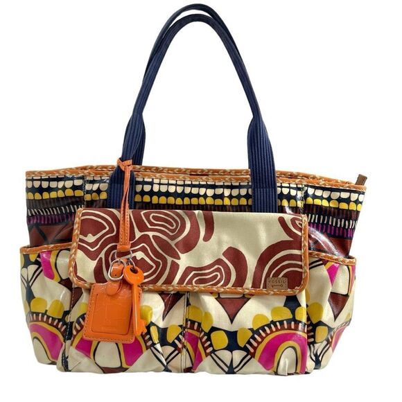 Fossil Vintage Key-Per Waxed Cotton Weekender Baby Bag Abstract Retro Print - Picture 1 of 16